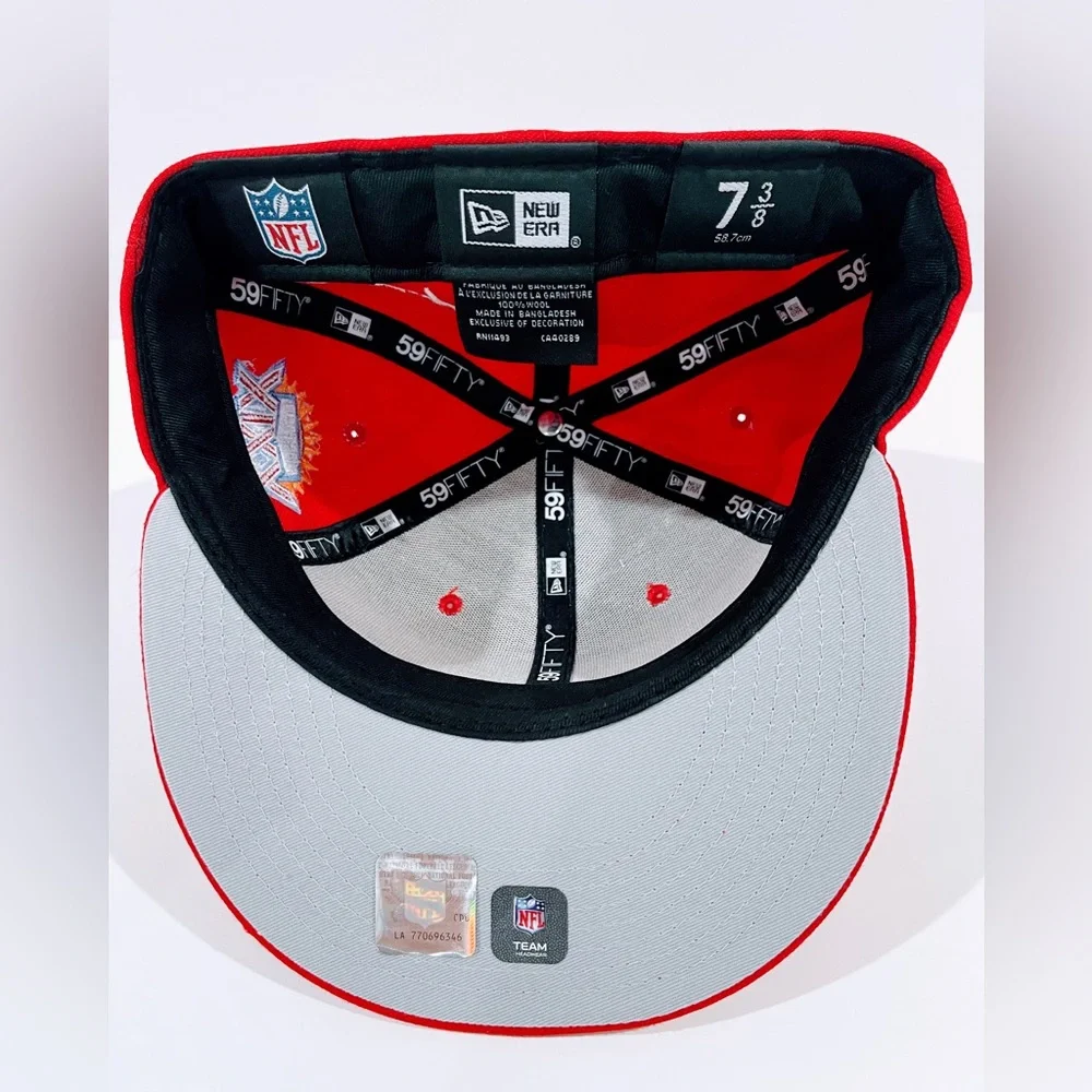 SF 49ERS RED Fitted Hat with Super Bowl Patches. Unisex - Picture 8 of 12